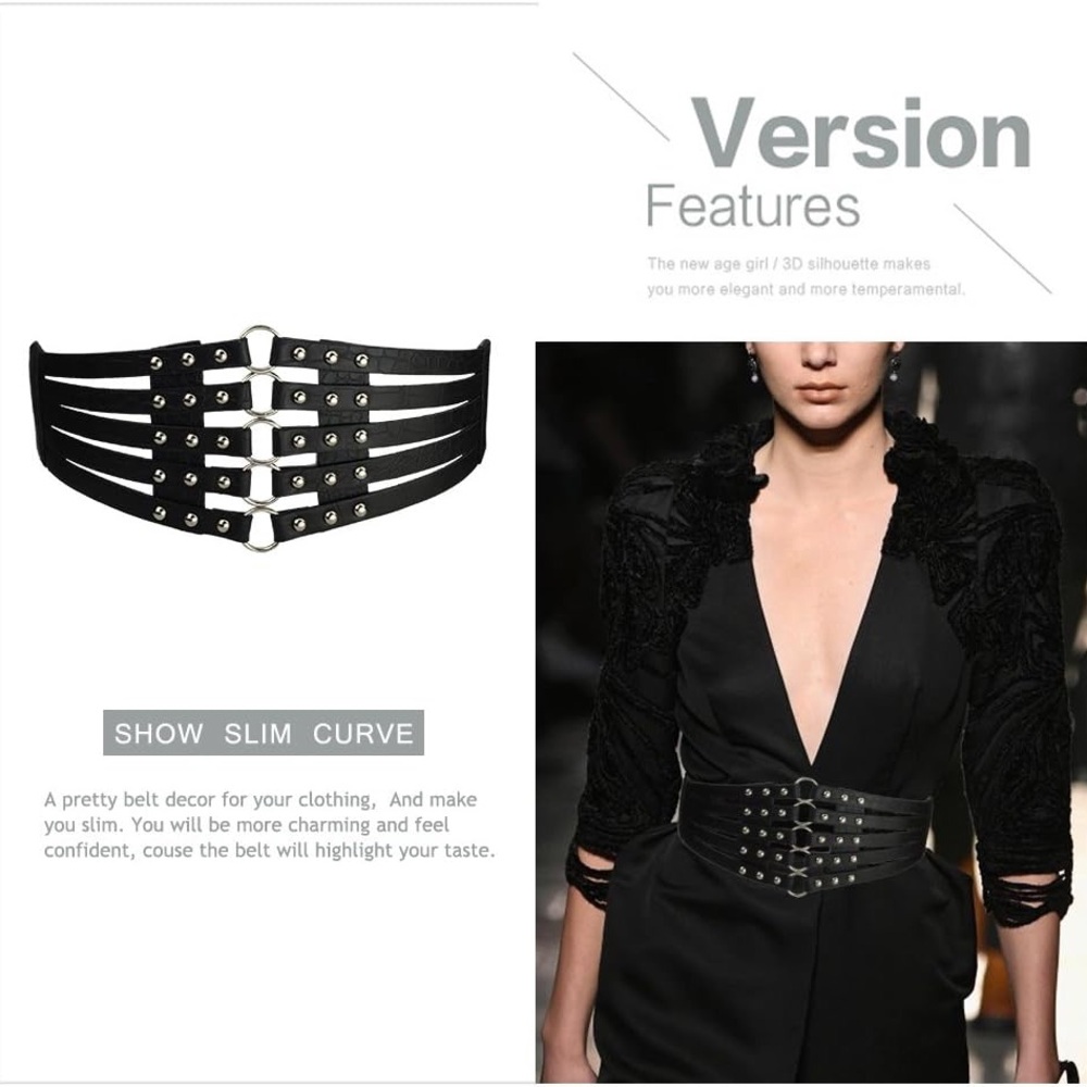 Women's Circle Stud Black and Gold Corset Stretch Belt